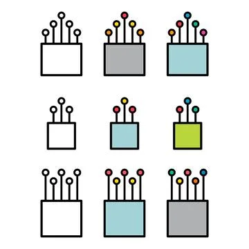 Set of optical cable icon, technology information web network, digital vector Stock Illustration