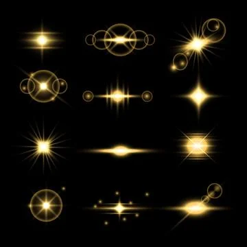 Set of Optical Camera Flash Lens Flare Light Effect Set Collection, glow, l.. Stock Illustration