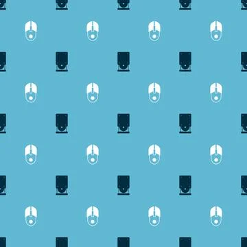 Set Optical disc drive and Computer mouse on seamless pattern. Vector Stock Illustration