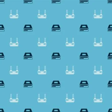 Set Optical disc drive and Router and wi-fi signal on seamless pattern. Vector Stock Illustration