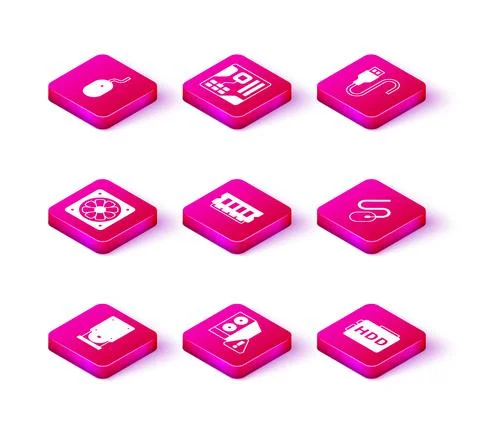 Set Optical disc drive, Case of computer, Computer cooler, RAM, random access 스톡 일러스트