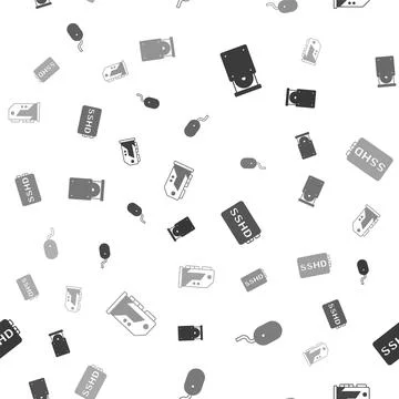 Set Optical disc drive, Computer mouse, SSHD card and Video graphic on seamless Stockillustratie