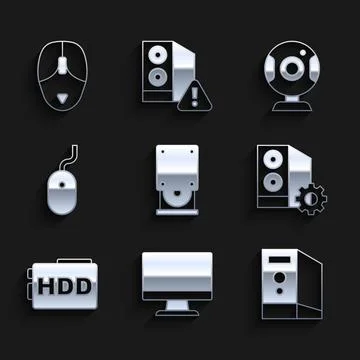Set Optical disc drive, Computer monitor screen, Case of computer, Hard dis.. Stock Illustration