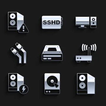Set Optical disc drive, Hard disk HDD, Case of computer, Router and wi-fi sig イラスト素材