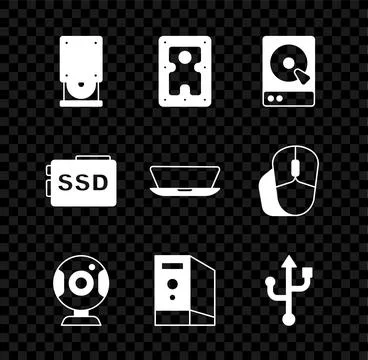 Set Optical disc drive, Hard disk HDD, Web camera, Case of computer, USB, SSD Stockillustratie