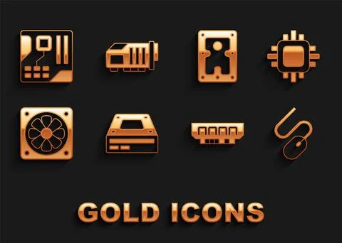 Set Optical disc drive, Processor with CPU, Computer mouse, RAM, random access Stockillustratie