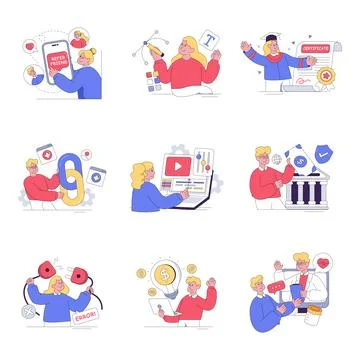 Set of Optimization and Advertisement Flat Illustrations Stock Illustration