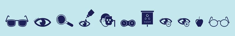 Set of optometry cartoon icon design template with various models Stock Illustration