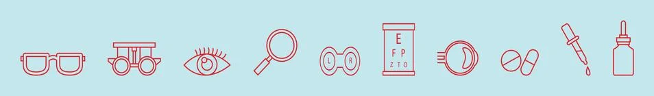 Set of optometry cartoon icon design template with various models Stock Illustration