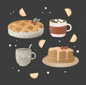A set or collection of things and goodies for a cozy tea party Stock Illustration