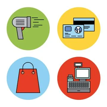 Set or design elements relating to supermarket bar code scanner card and other Stock Illustration