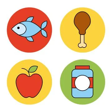 Set or design elements relating to supermarket food drink and other items Stock Illustration