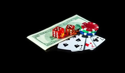 Set or three of a kind cards combination and dollars with chips. Winning Stock Photos