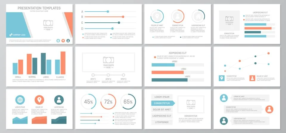 Set of orange and blue elements for multipurpose presentation template slides Illustrazione stock