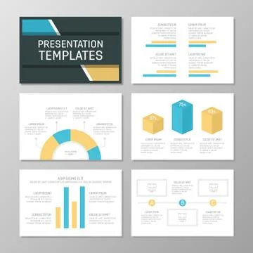 Set of orange and blue template for multipurpose presentation slides with graphs Stock Illustration