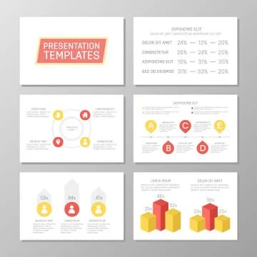 Set of orange and red template for multipurpose presentation slides with graphs Stock Illustration