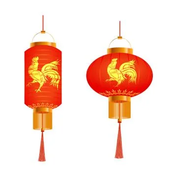 A set of orange Chinese lanterns with a pattern. Round and cylindrical shap.. Stock Illustration