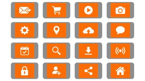 Set of orange digital application interface icons for web Illustration