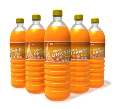 Set of orange drinks in plastic bottles 스톡 일러스트