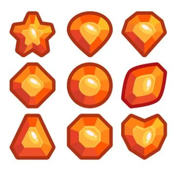 A set of orange emblems of precious stones Stock Illustration