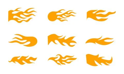 Set of Orange Flame and Fire Graphics for Energy, Heat, and Dynamic Design Stock Illustration