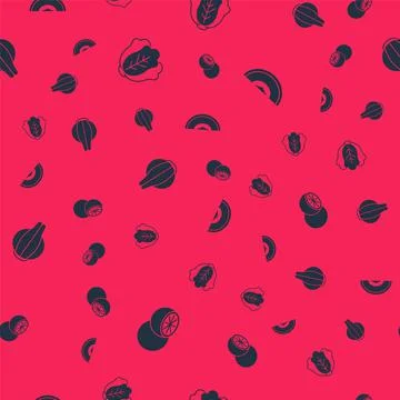 Set Orange fruit, Cabbage, Onion and Melon on seamless pattern. Vector Stock Illustration