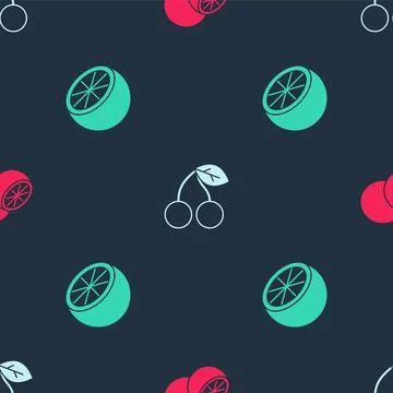 Set Orange fruit, Cherry and  on seamless pattern. Vector Stock Illustration