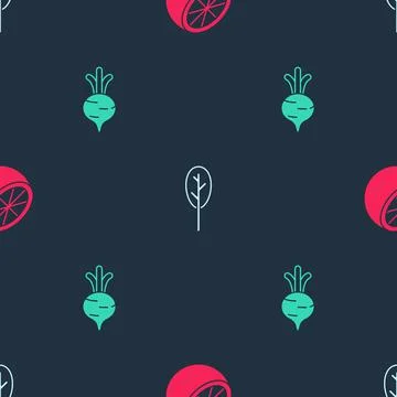 Set Orange fruit, Spinach and Beet on seamless pattern. Vector Stock Illustration