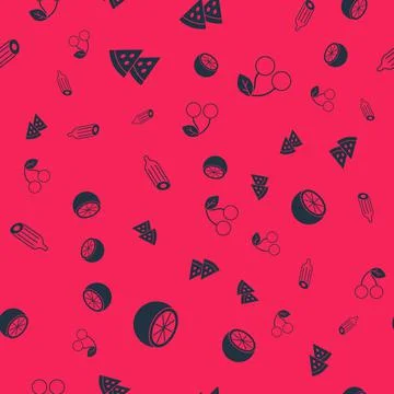 Set Orange fruit, Watermelon, Fresh cucumber and Cherry on seamless pattern Stockillustratie