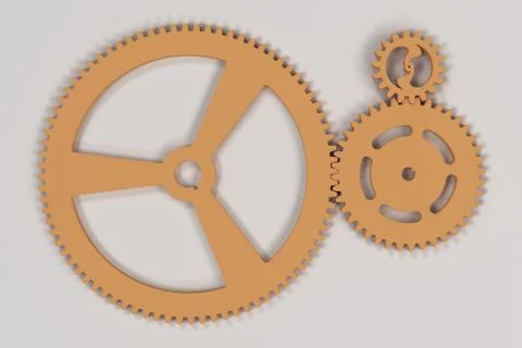 Set of orange gears and cogs on white background Illustrazione stock