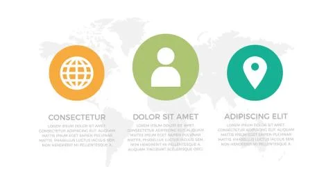 Set of orange, green, turquoise elements for infographic with world map イラスト素材