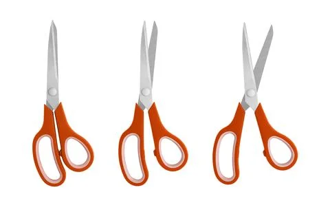Set of Orange Handled Scissors in Various Positions Stock Photos