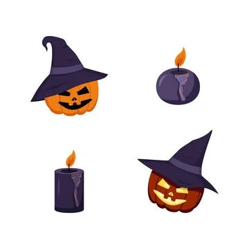 Set of orange pumpkins with hat face, eyes and emotions Stock Illustration