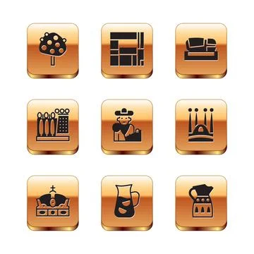 Set Orange tree, Crown of spain, Sangria, Bullfight, matador, Dali museum Stock-Illustration