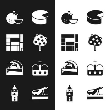 Set Orange tree, House Edificio Mirador, fruit, Cheese, Concert hall de Tenerife Stock-Illustration