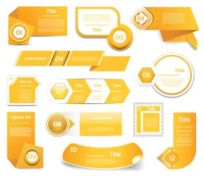 Set of orange vector progress, version, step icons. eps 10 Stock Illustration