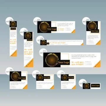 Set of orange yellow vector web banners. Design for business and advertising. Stock Illustration