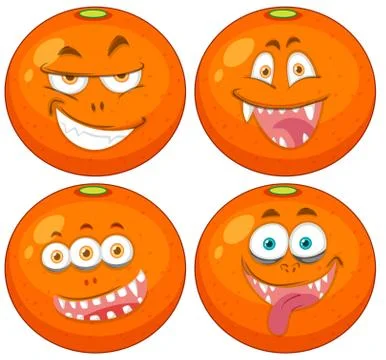 Set of oranges with expressions Stock Illustration
