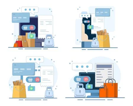 Set of order online and modern e-commerce purchasing concept flat vectors Illustration