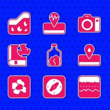 Set Ore mining, Compass, Soil ground layers, Oilfield, Gold nugget, Earth globe Stock Illustration