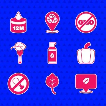Set Organic cosmetic, Leaf or leaves, Vegan food diet, Bell pepper, No meat, GMO Stock Illustration
