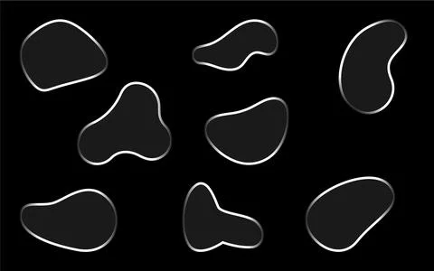 Set of organic fluid liquid shapes with metallic silver borders Stock Illustration