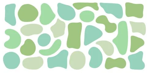 Set of organic irregular blob shapes. Green random deform Stock Illustration