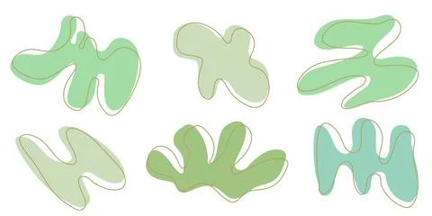 Set of organic irregular blob shapes with stroke line. Green Stock Illustration