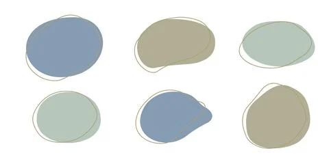 Set of organic irregular blob shapes with stroke line. Blue Stockillustratie