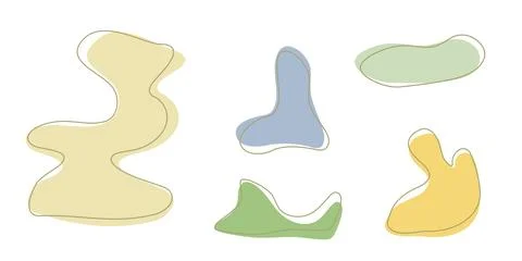 Set of organic irregular blob shapes with stroke line Stock Illustration