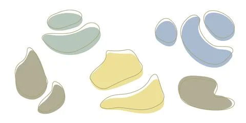 Set of organic irregular blob shapes with stroke line 库存插图
