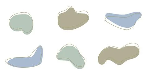 Set of organic irregular blob shapes with stroke line. Blue Stock Illustration
