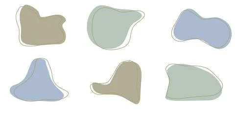 Set of organic irregular blob shapes with stroke line. Blue Stockillustratie