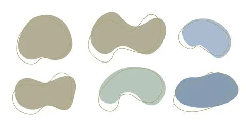 Set of organic irregular blob shapes with stroke line. Blue Stock Illustration